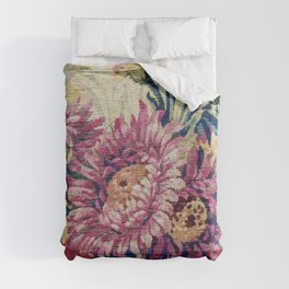 Antique French Gobelins Floral Textile Print Duvet Cover