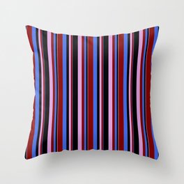 [ Thumbnail: Royal Blue, Maroon, Plum, and Black Colored Striped/Lined Pattern Throw Pillow ]