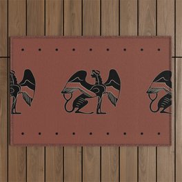 Seamless ethnic pattern with fantastic winged sphinxes. Ancient Greek vase painting motif.  Outdoor Rug