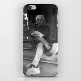 Funny Einstein in Fuzzy Slippers Classic Black and White Satirical Photography - Photographs iPhone Skin