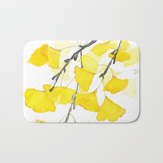 Golden Ginkgo Leaves Bath Mat