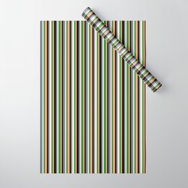 [ Thumbnail: Colorful Slate Gray, Beige, Forest Green, Light Salmon & Black Colored Striped Pattern Wrapping Paper ]