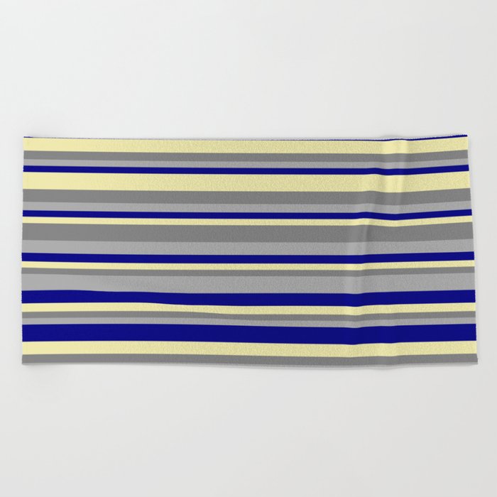 Dark Gray, Blue, Pale Goldenrod, and Gray Colored Striped Pattern Beach Towel