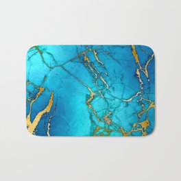 Gold And Teal Blue Indigo Malachite Marble  Bath Mat | Marbled, Nature, Scandi, Graphicdesign, Blue, Abstract, Goldfoil, Boho, Pattern, Boheme 