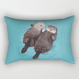 Otterly Romantic - Otters Holding Hands Rectangular Pillow