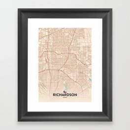 Richardson, Texas, United States - Vintage City Map Framed Art Print