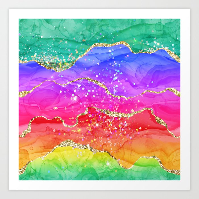 Vibrant Rainbow Glitter Agate Texture 04 Art Print