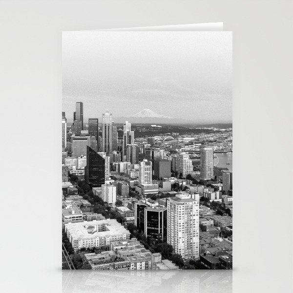 Seattle Skyline Harbor At Sunset Black And White Stationery