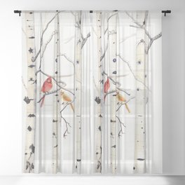 Birch Trees and Cardinal Sheer Curtain