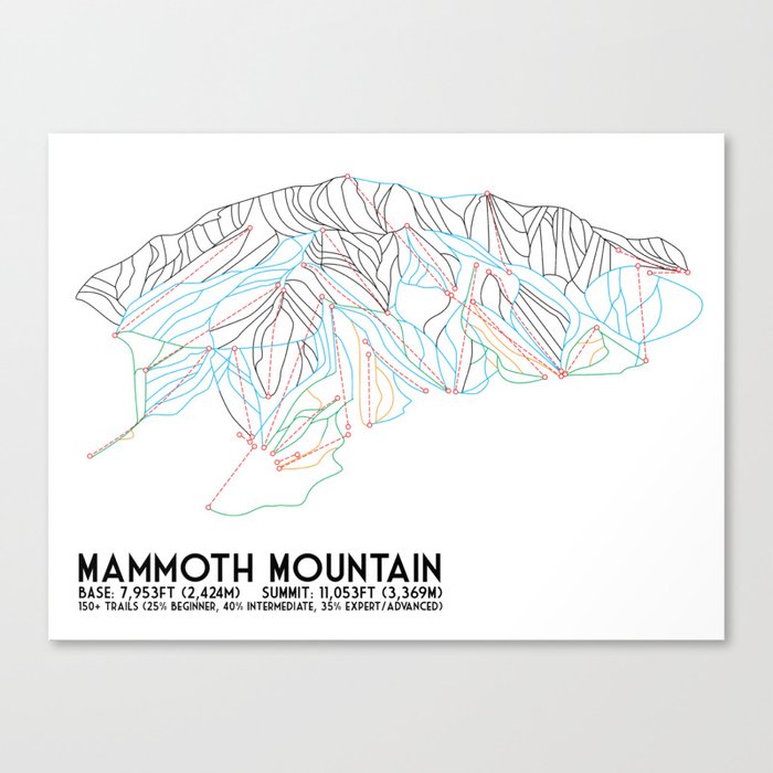 Mammoth Mountain, CA - Minimalist Trail Map Canvas Print
