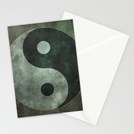 Yin and Yang Symbol Grunge Dark Gray-Green Stationery Card