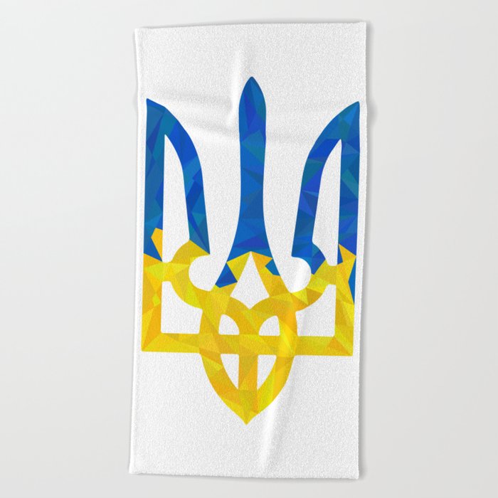 Low polygonal ukrainian trident Beach Towel