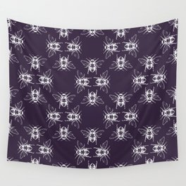 Nature Honey Bees Bumble Bee Pattern Purple Violet White Wall Tapestry