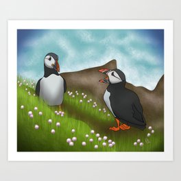 Puffins by the Sea Art Print
