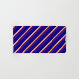[ Thumbnail: Brown, Indigo, and Blue Colored Striped/Lined Pattern Hand & Bath Towel ]