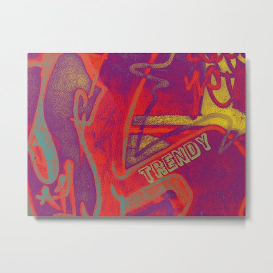 Cool TRENDY script graffiti style print in bold mauve purple, orange tangerine, yellow, teal and red Metal Print
