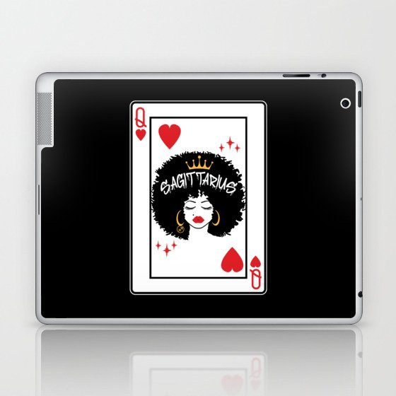 Sagittarius Star Sign Melanin Black Queen of Hearts Blackjack Poker Laptop & iPad Skin