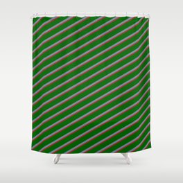 [ Thumbnail: Light Slate Gray, Brown & Dark Green Colored Pattern of Stripes Shower Curtain ]