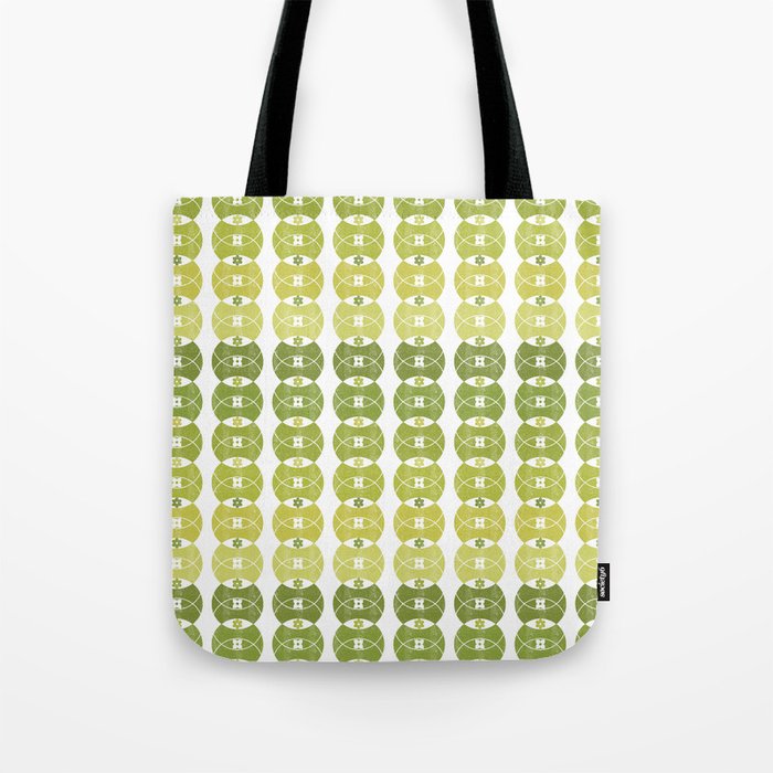 Ombre Green Retro 70s Distressed Circle Flowers Tote Bag
