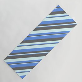 [ Thumbnail: Cornflower Blue, Dim Gray, and Light Cyan Colored Striped Pattern Yoga Mat ]