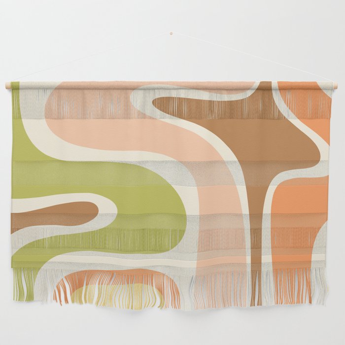 Copacetic Retro Abstract in Light Pastel Green Yellow Orange Brown Blush Cream Wall Hanging