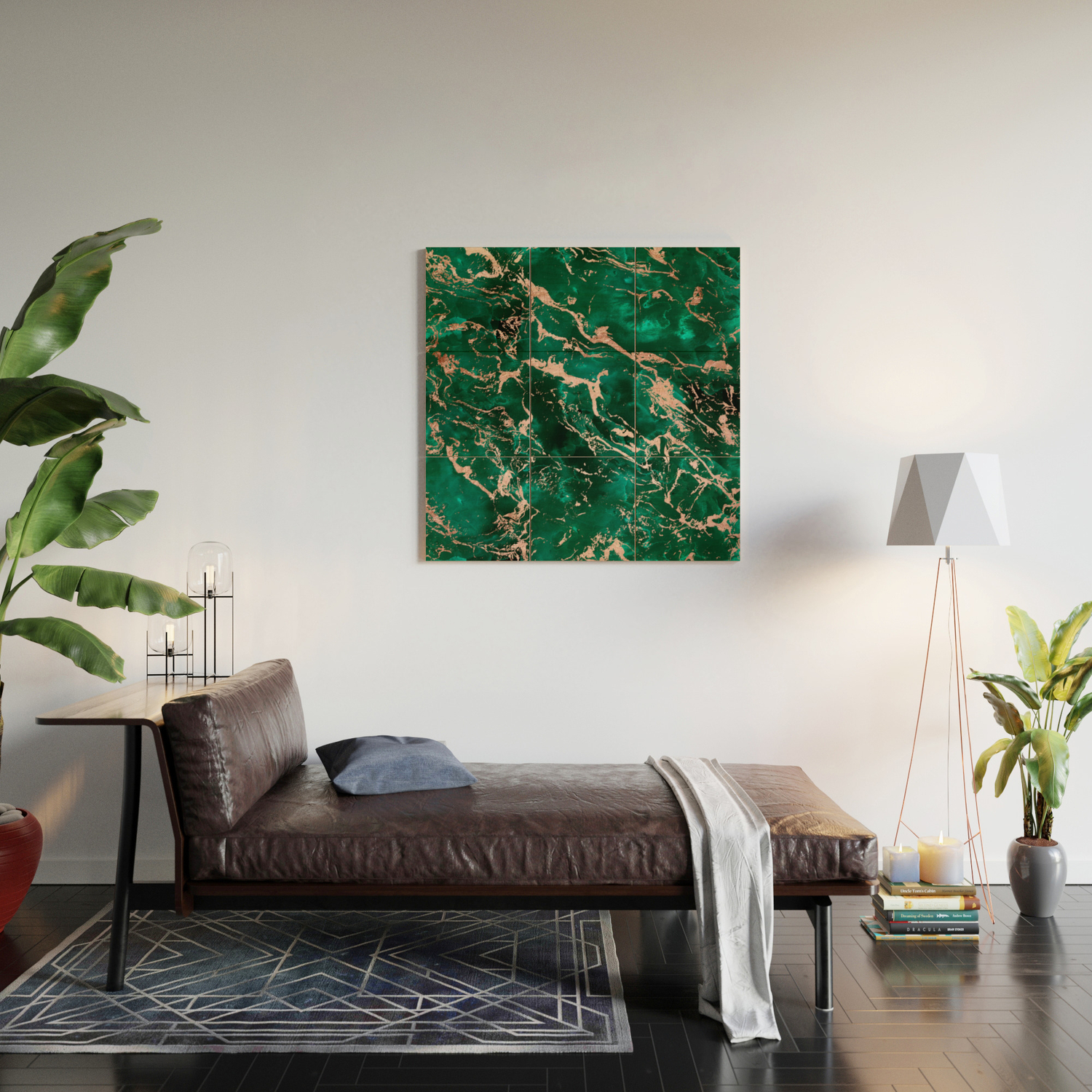 Modern Rose Gold Marble Green Emerald Watercolor Pattern Wood Wall Art By Girlytrend