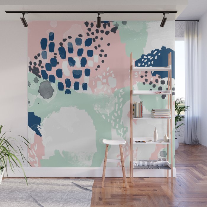 Ostara Minimal Abstract Painting Trendy Navy Mint And Pink