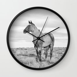 Prairie Horse in Black and White  Wall Clock