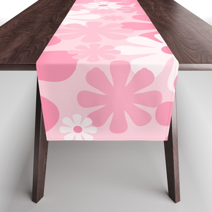 Retro 60s 70s Aesthetic Floral Pattern in Pretty Pastel Pink Table Runner