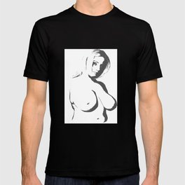 Erotic woman, Naked woman standing up, Nude female, Nude black and white T-shirt