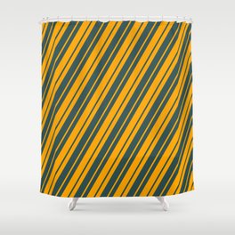 [ Thumbnail: Dark Slate Gray and Orange Colored Lined/Striped Pattern Shower Curtain ]