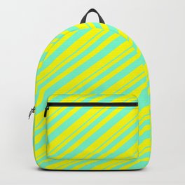 [ Thumbnail: Aquamarine and Yellow Colored Lined/Striped Pattern Backpack ]