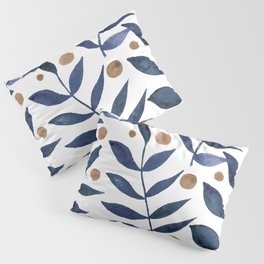 Watercolor berries and branches - indigo and beige Pillow Sham