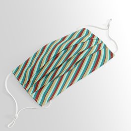 [ Thumbnail: Dark Khaki, Turquoise, Teal, and Maroon Colored Lines/Stripes Pattern Face Mask ]