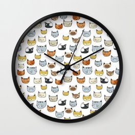 Cat Face Doodle Pattern Wall Clock