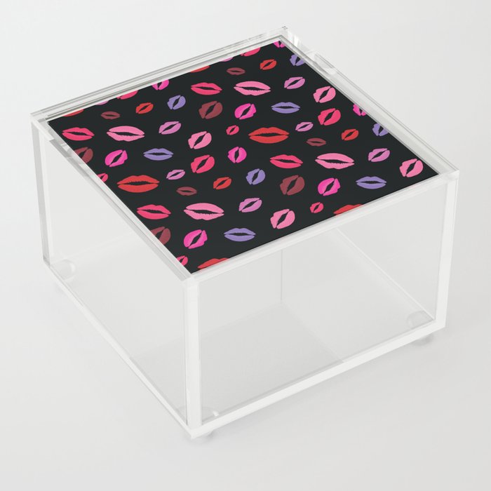 Lipstick kisses on black background. Digital Illustration background Acrylic Box