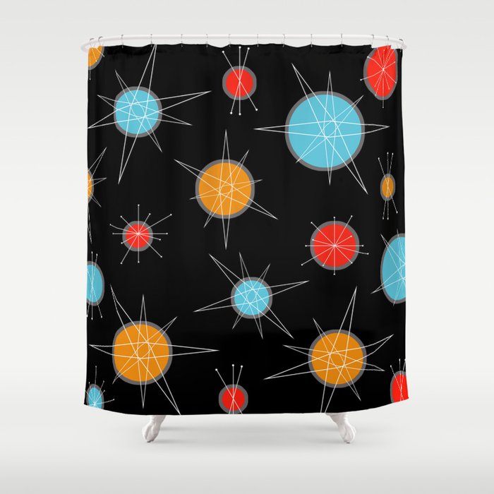 Atomic Age Colorful Planets Dark Shower Curtain By Zennykenny