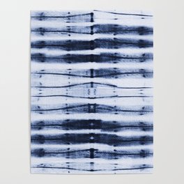 horizontal stripes shibori blue indigo Poster