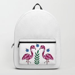 Geometric Flamingos and Hibiscus Flowers Backpack | Botanical, Florida, Drawing, Mirroredimage, Wildlife, Tropical, Geometricbird, Pink, Hibiscusflowers, Plants 