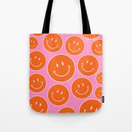 Smiley Face Print Smile Face Pink And Orange Colors Happy Smiling Faces Wall Art Vintage Boho Decor Tote Bag