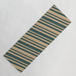 [ Thumbnail: Tan & Dark Slate Gray Colored Stripes/Lines Pattern Yoga Mat ]