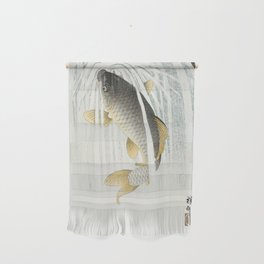 Fish swimming upstream  - Vintage Japanese Woodblock Print Art Wall Hanging