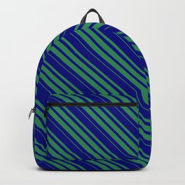[ Thumbnail: Blue & Sea Green Colored Lines/Stripes Pattern Backpack ]