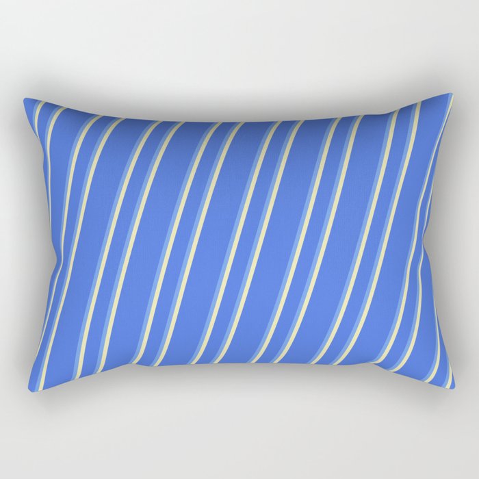 Royal Blue, Cornflower Blue & Pale Goldenrod Colored Lined Pattern Rectangular Pillow