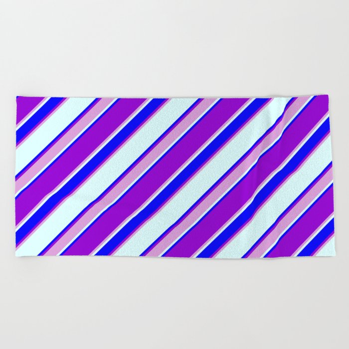 Dark Violet, Plum, Light Cyan & Blue Colored Lined/Striped Pattern Beach Towel