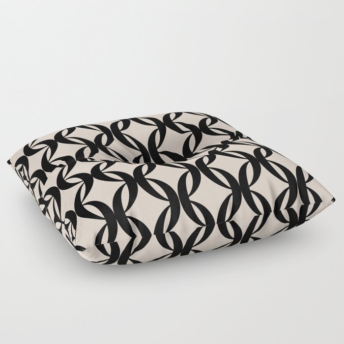 Vintage Geometric Pattern - Black Floor Pillow