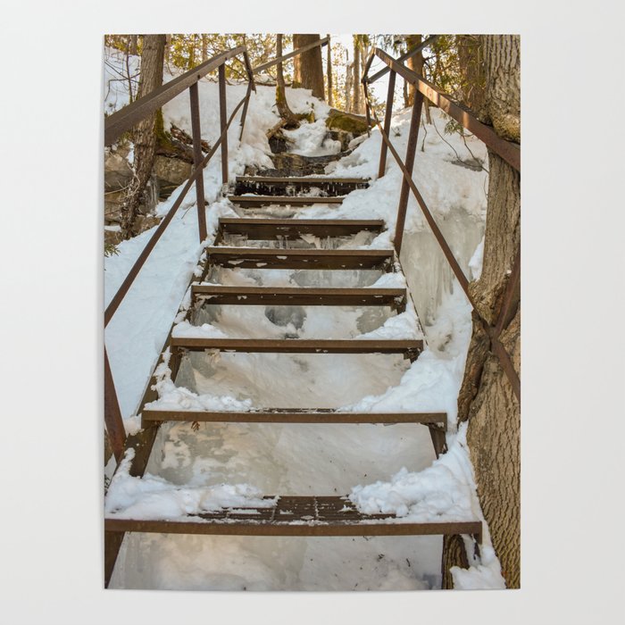 Snow covered Stairs Poster