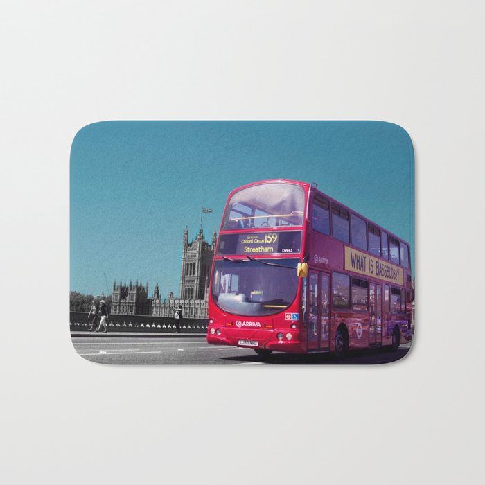 Great Britain Photography - Double Decker Bus Driving On A Road In London Bath Mat