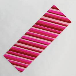 [ Thumbnail: Deep Pink, Crimson, Dark Red, and Light Pink Colored Lines/Stripes Pattern Yoga Mat ]