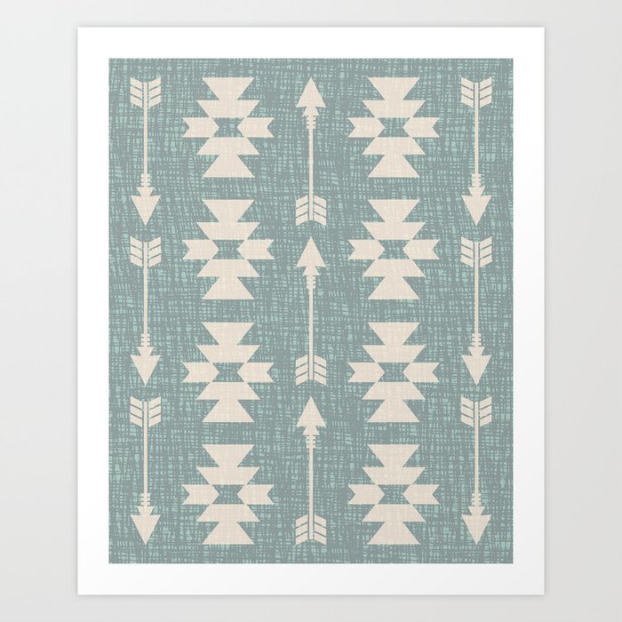 Southwestern Arrow Pattern 249 Turquoise and Beige Art Print